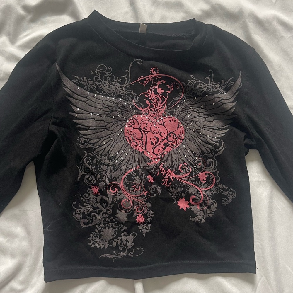 Black & pink Angel Heart long sleeve top
